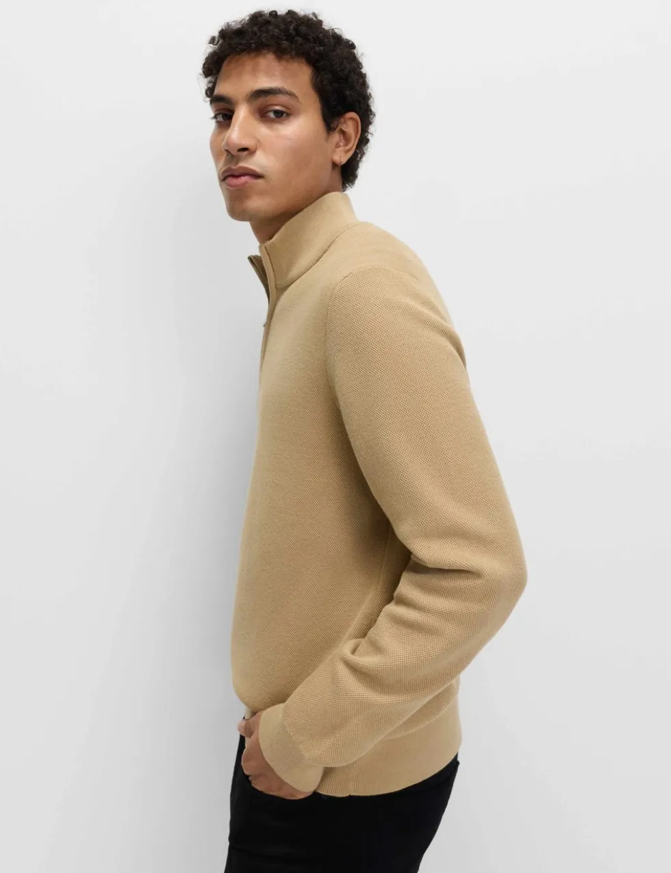Cotton Rich Textured Half Zip Jumper