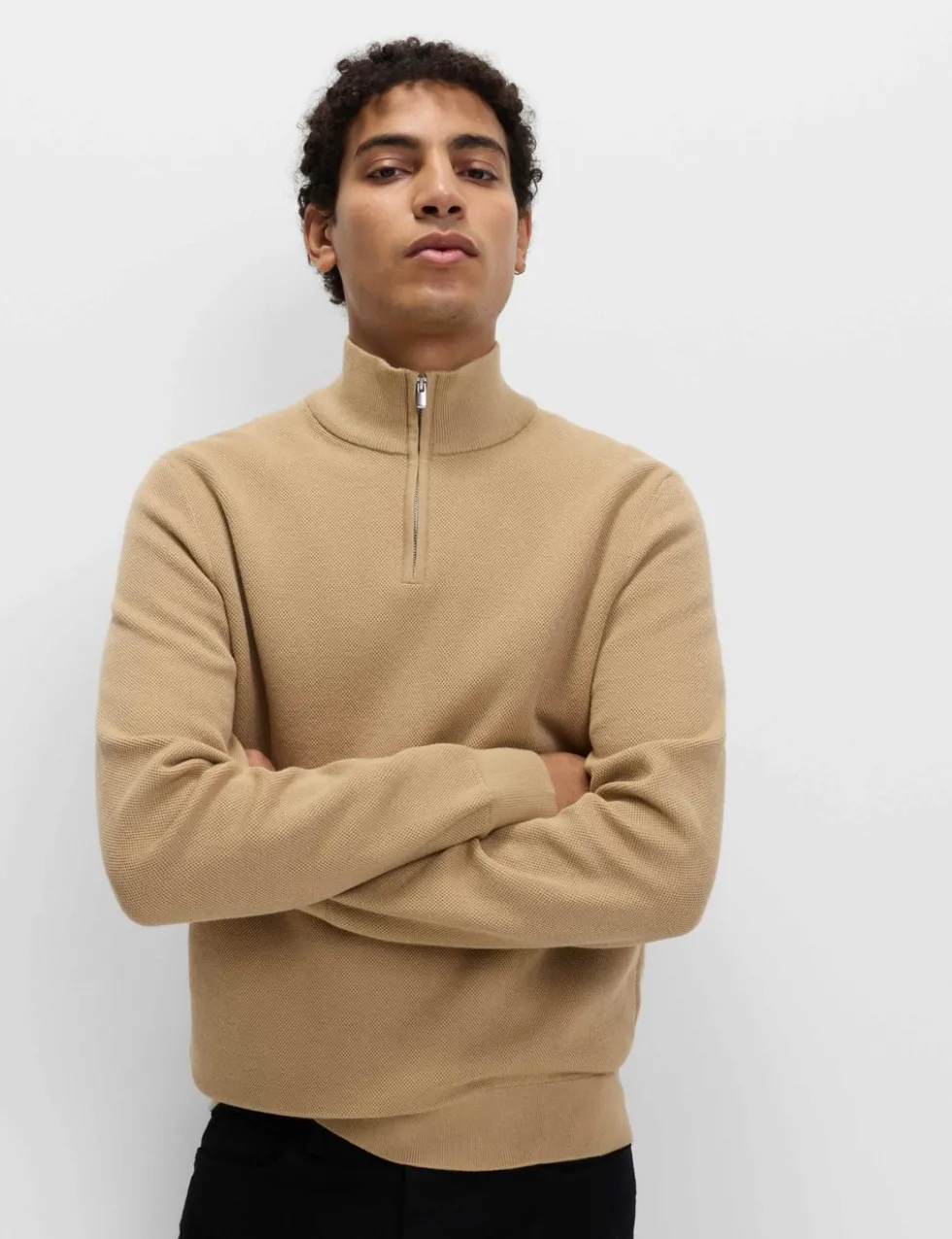 Cotton Rich Textured Half Zip Jumper
