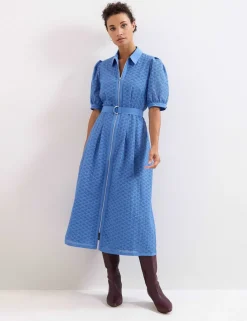 Cotton Rich Textured Midi Shirt Dress