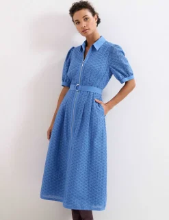 Cotton Rich Textured Midi Shirt Dress