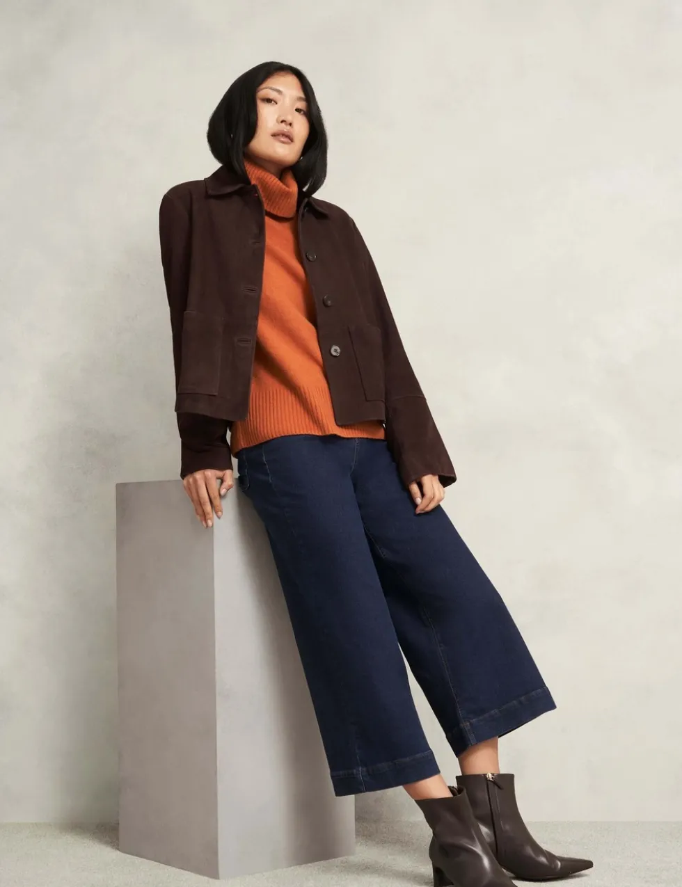 Cotton Rich Textured Roll Neck Jumper