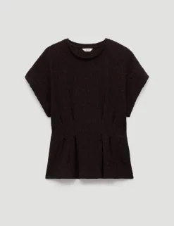 Cotton Rich Textured Shirred Crew Neck Top