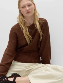 Cotton Rich Textured Slash Neck Relaxed Jumper