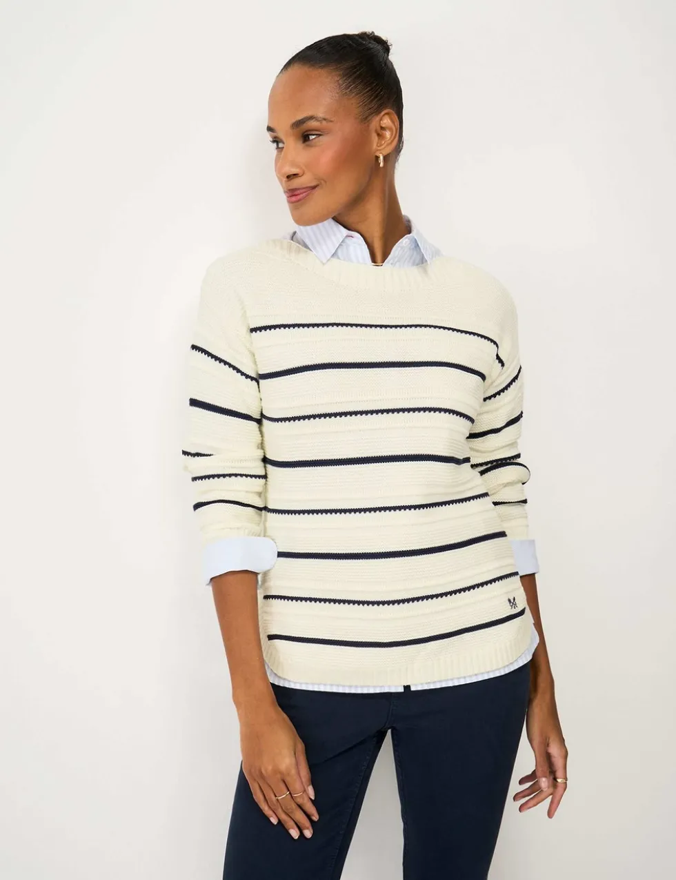 Cotton Rich Textured Slash Neck Jumper