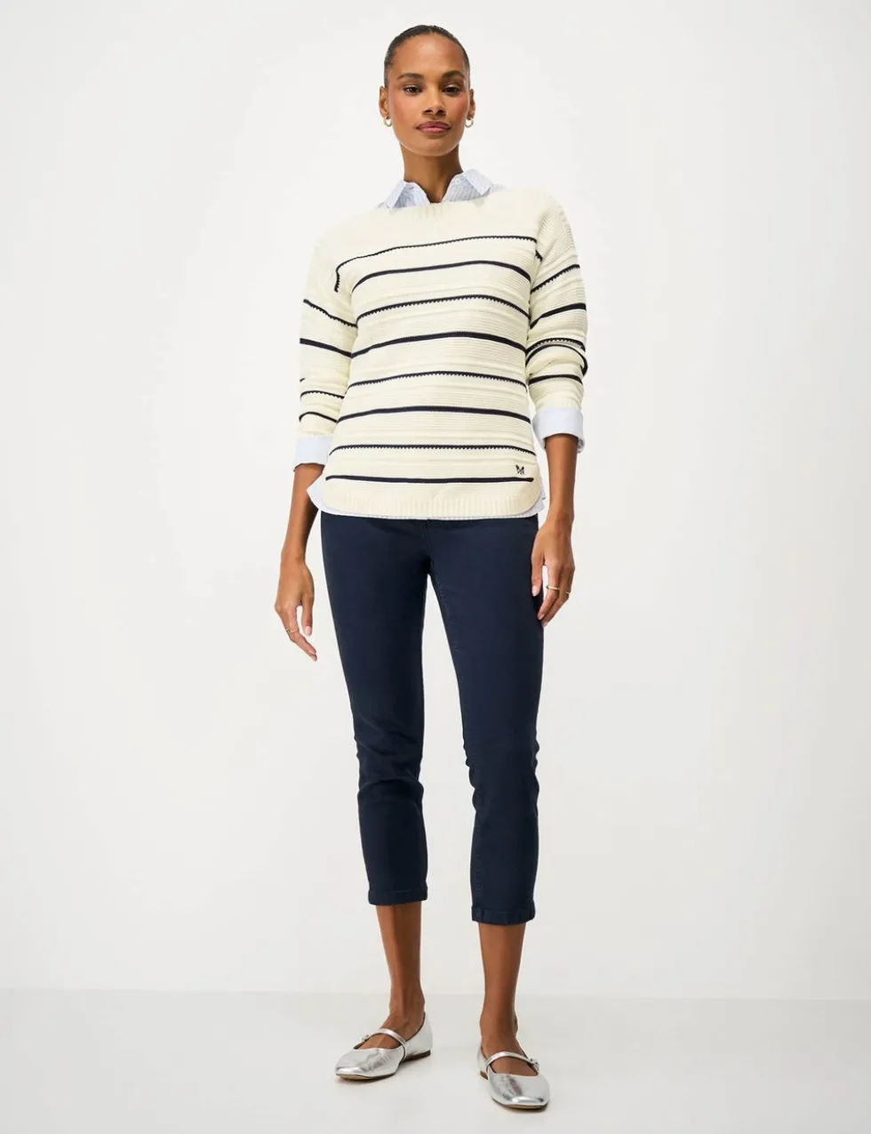 Cotton Rich Textured Slash Neck Jumper