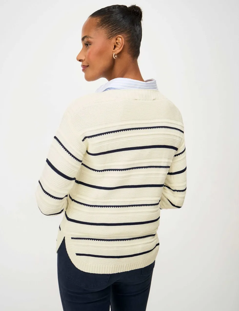 Cotton Rich Textured Slash Neck Jumper