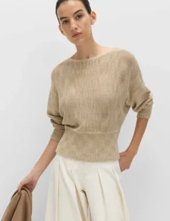 Cotton Rich Textured Slash Neck Relaxed Jumper