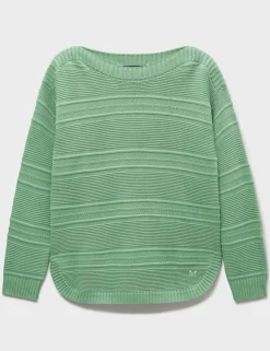 Cotton Rich Textured Slash Neck Jumper