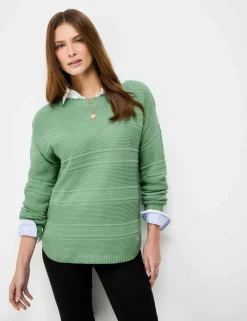 Cotton Rich Textured Slash Neck Jumper