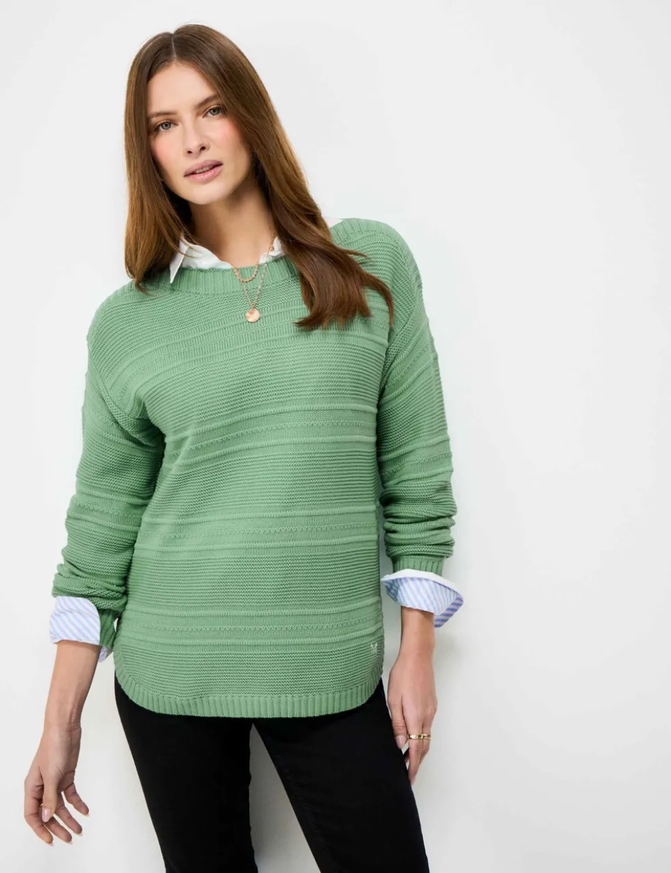 Cotton Rich Textured Slash Neck Jumper