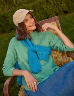 Cotton Rich Textured Slash Neck Jumper