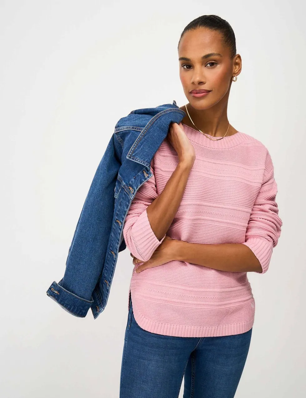 Cotton Rich Textured Slash Neck Jumper