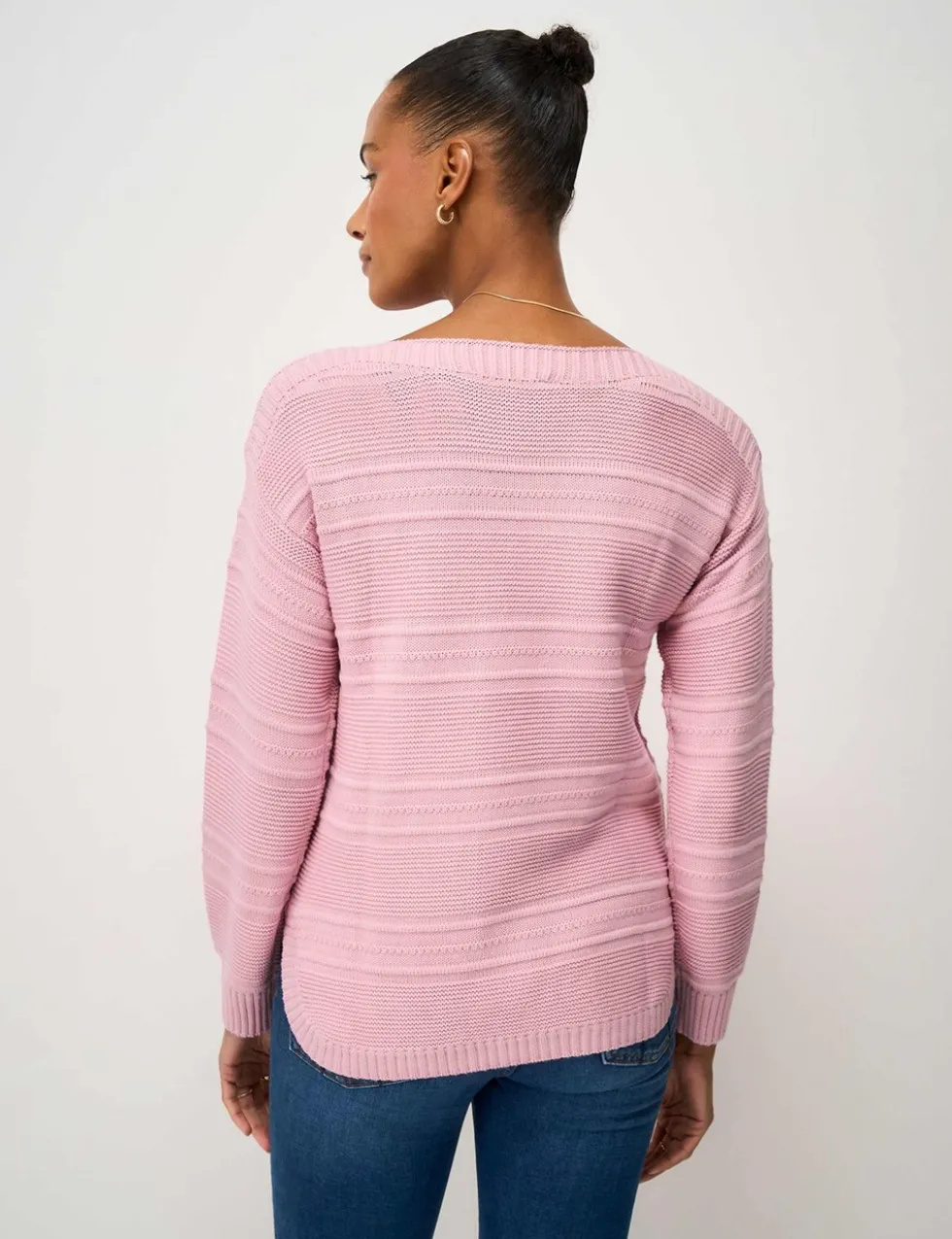 Cotton Rich Textured Slash Neck Jumper