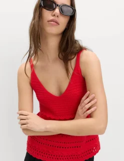 Cotton Rich Textured V-Neck Knitted Vest