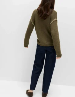 Cotton Rich Textured V-Neck Whipstitch Cardigan
