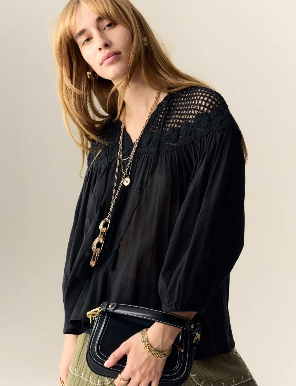 Cotton Rich Tie Front Blouse
