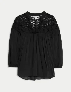 Cotton Rich Tie Front Blouse