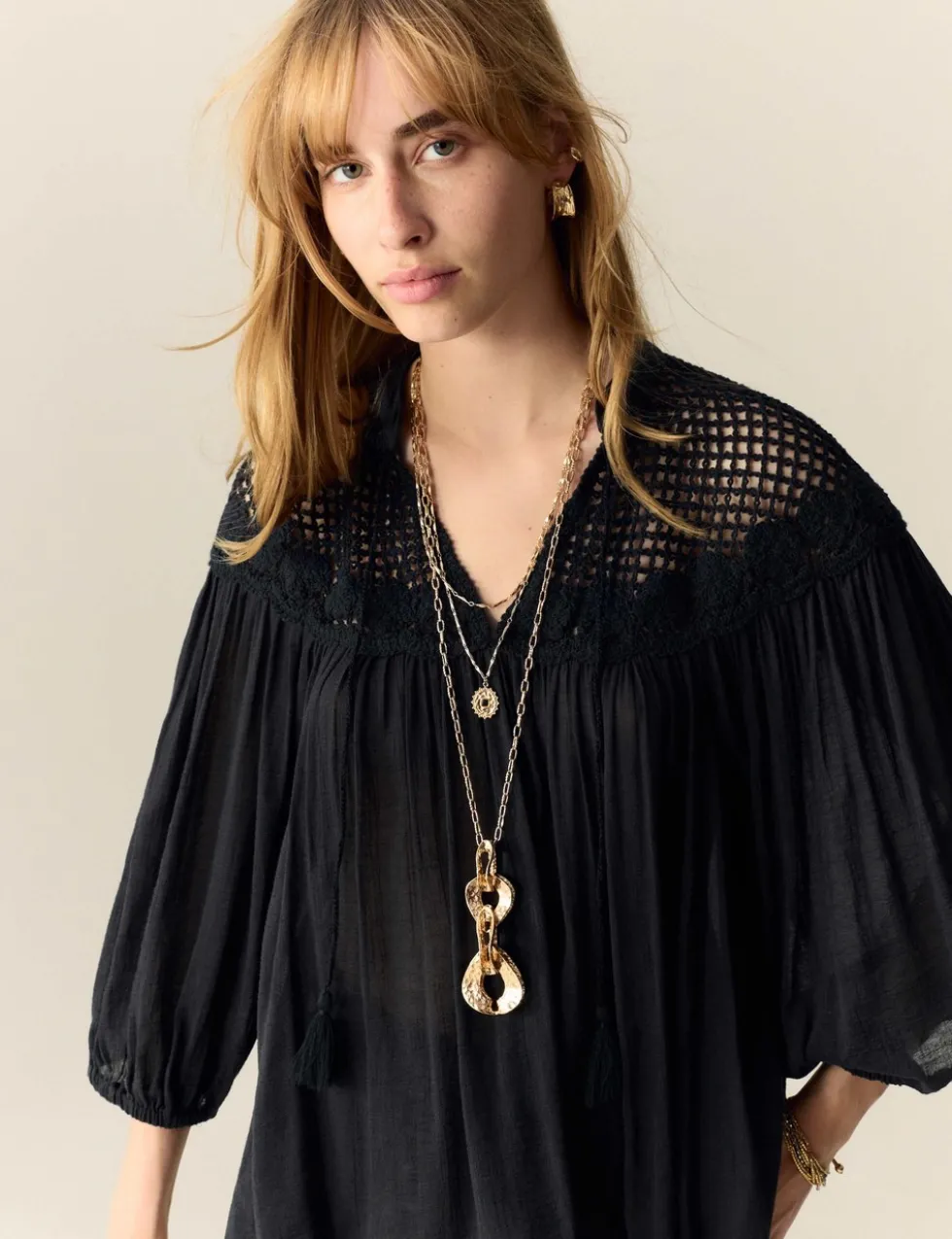 Cotton Rich Tie Front Blouse