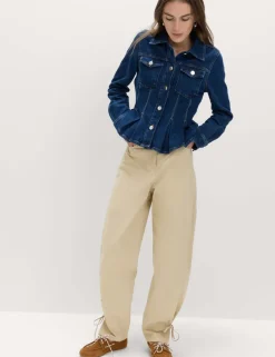 Cotton Rich Tie Hem Barrel Leg Trousers