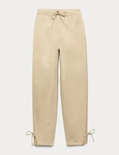 Cotton Rich Tie Hem Barrel Leg Trousers