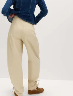 Cotton Rich Tie Hem Barrel Leg Trousers