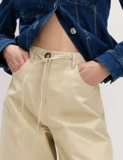 Cotton Rich Tie Hem Barrel Leg Trousers