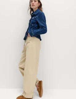 Cotton Rich Tie Hem Barrel Leg Trousers