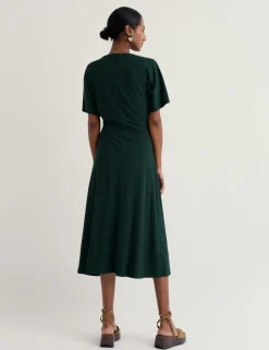 Cotton Rich Twist Front Midi Waisted Dress
