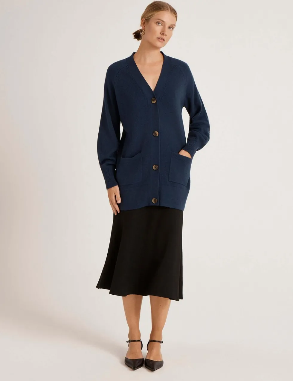 Cotton Rich V-Neck Button Front Cardigan
