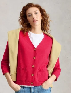 Cotton Rich V-Neck Cardigan with Linen