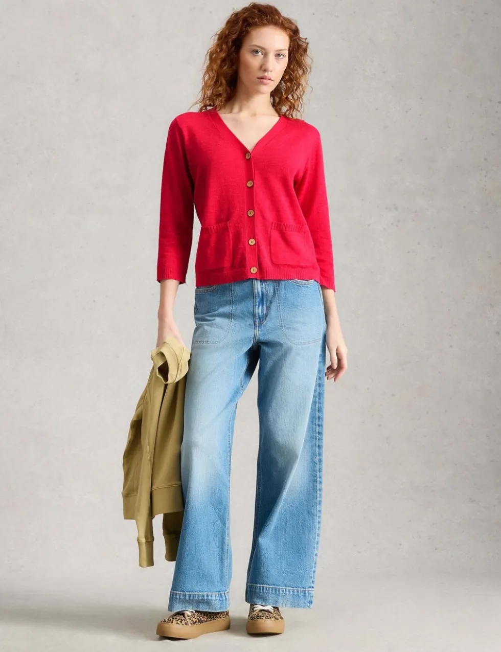 Cotton Rich V-Neck Cardigan with Linen