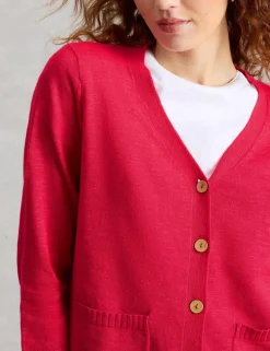 Cotton Rich V-Neck Cardigan with Linen