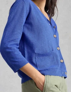 Cotton Rich V-Neck Cardigan with Linen