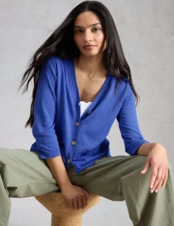 Cotton Rich V-Neck Cardigan with Linen