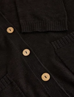 Cotton Rich V-Neck Cardigan with Linen