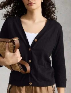 Cotton Rich V-Neck Cardigan with Linen
