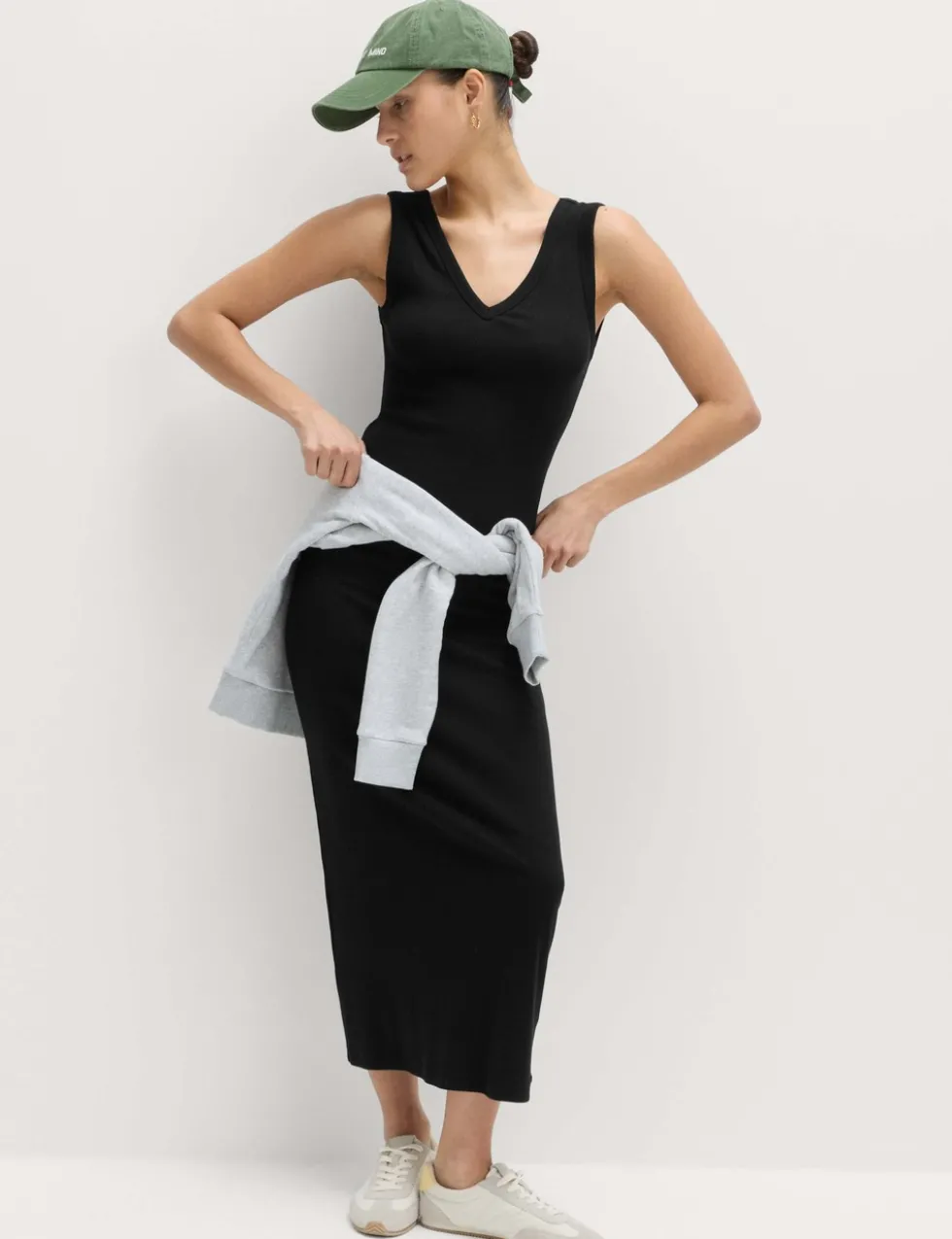 Cotton Rich V-Neck Midi Column Dress