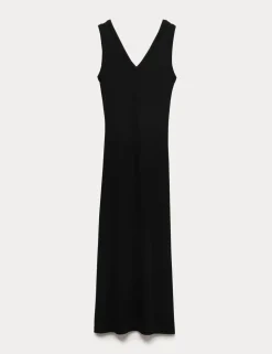 Cotton Rich V-Neck Midi Column Dress