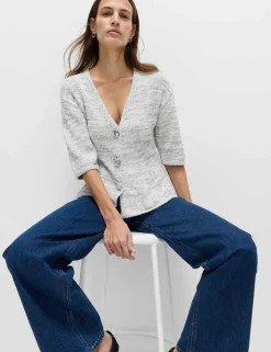 Cotton Rich V-Neck Peplum Slim Fit Cardigan