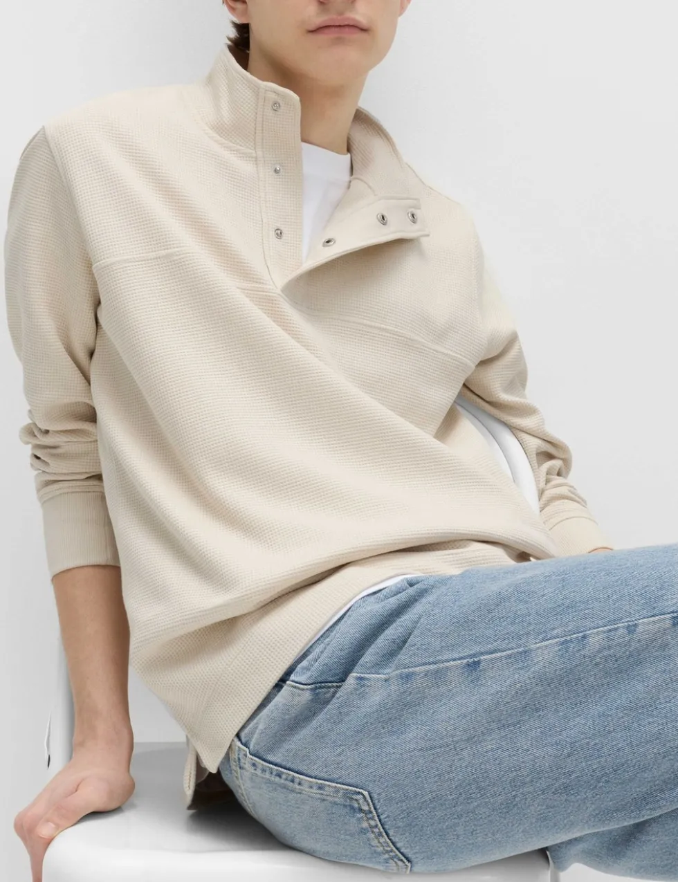 Cotton Rich Waffle Funnel Neck Sweatshirt