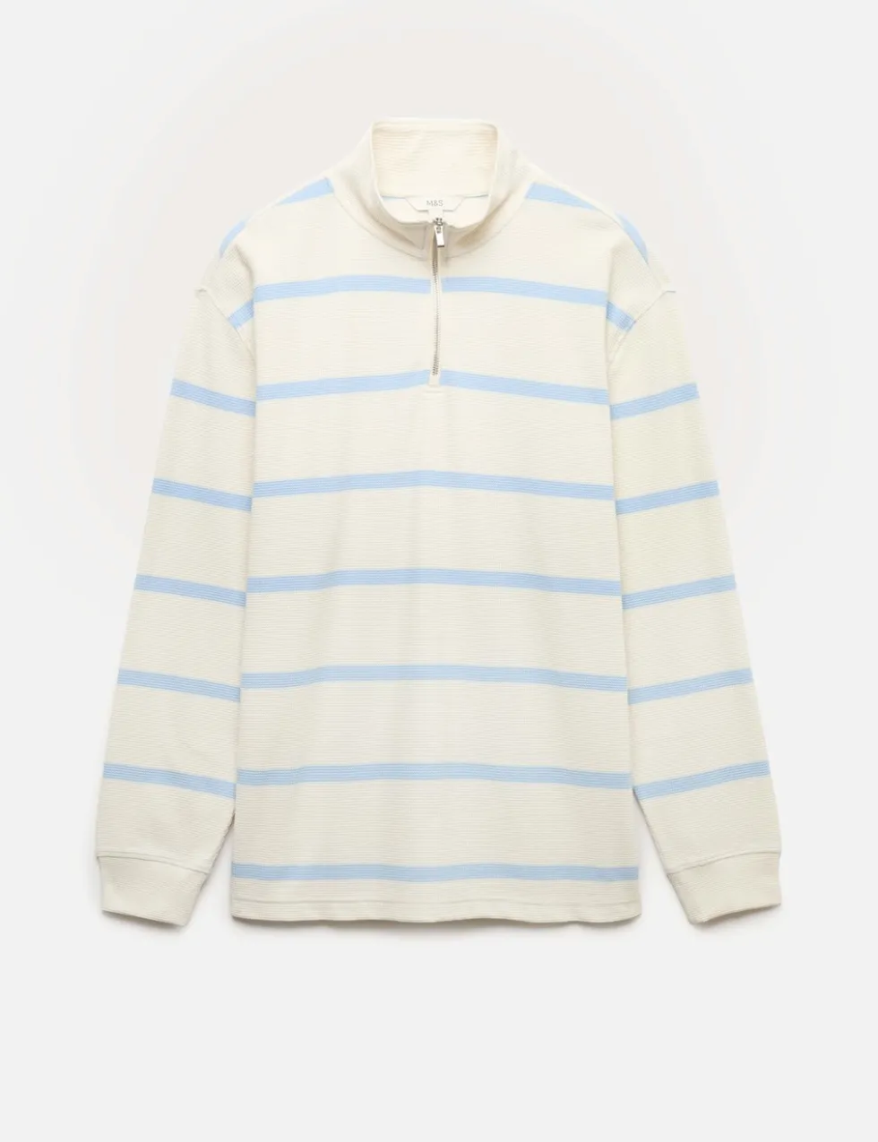 Cotton Rich Waffle Striped Half Zip Sweatshirt