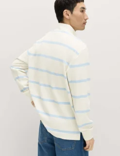 Cotton Rich Waffle Striped Half Zip Sweatshirt