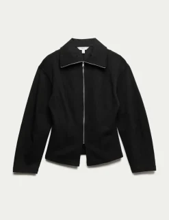 Cotton Rich Waisted Zip Through Sweatshirt