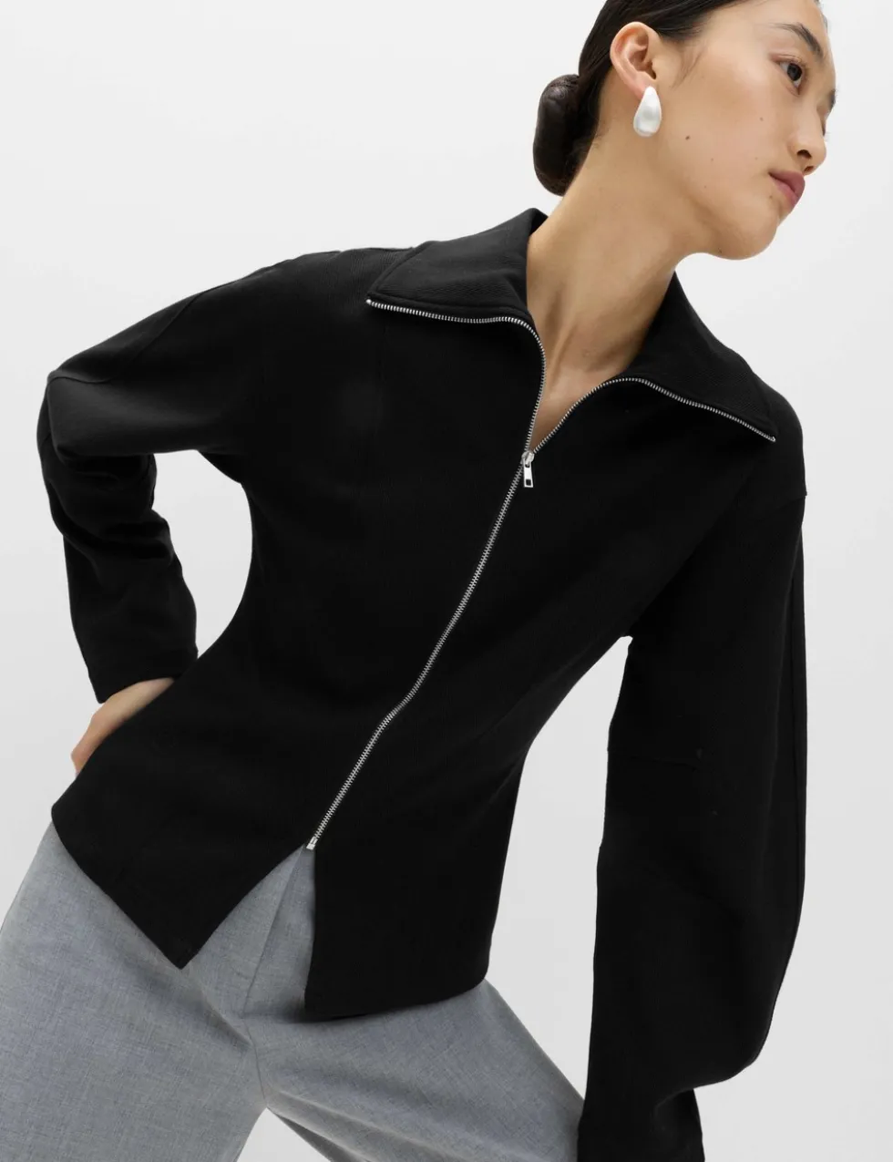 Cotton Rich Waisted Zip Through Sweatshirt