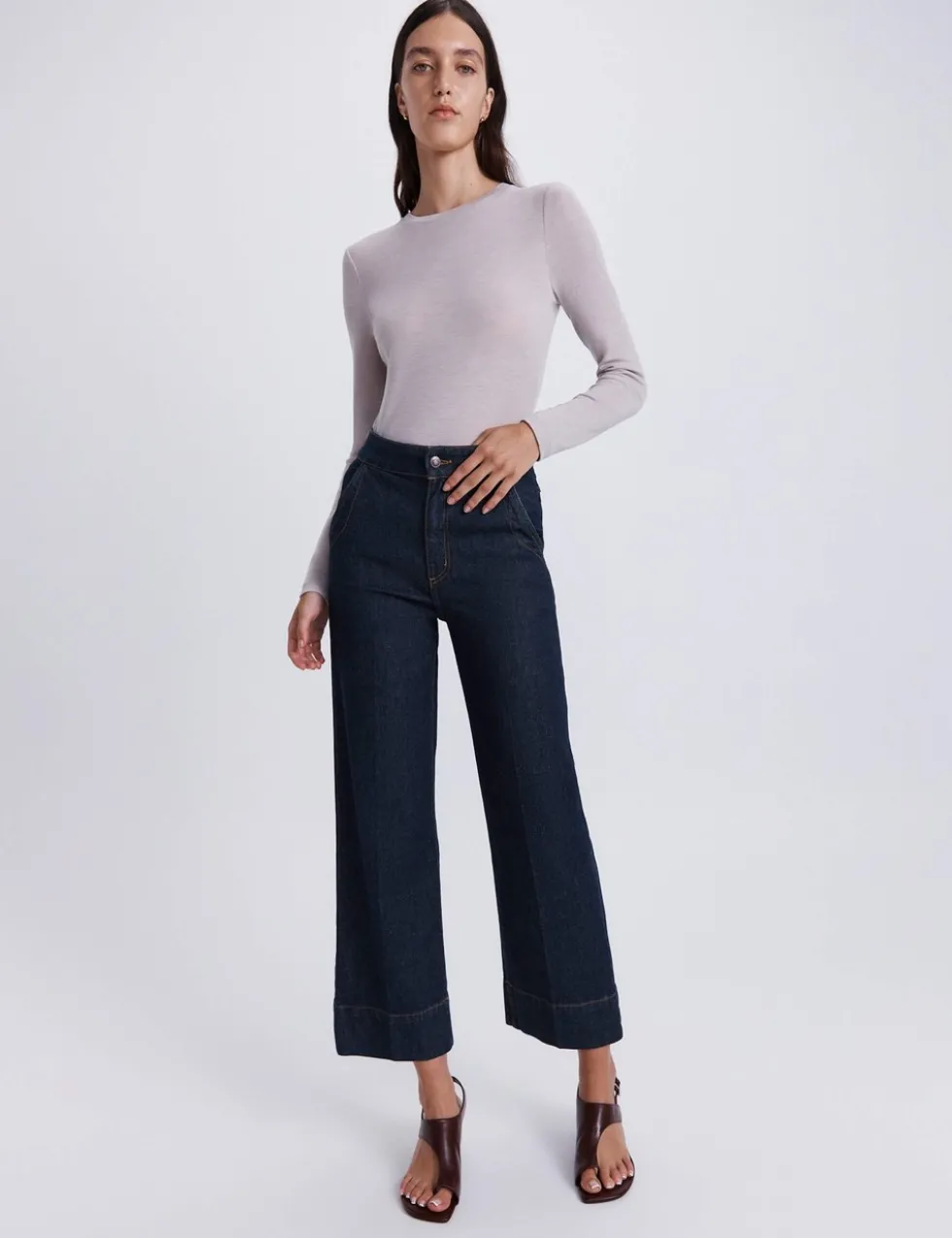 Cotton Rich Wide Leg Ankle Grazer Jeans