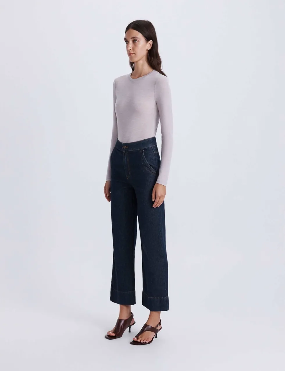 Cotton Rich Wide Leg Ankle Grazer Jeans