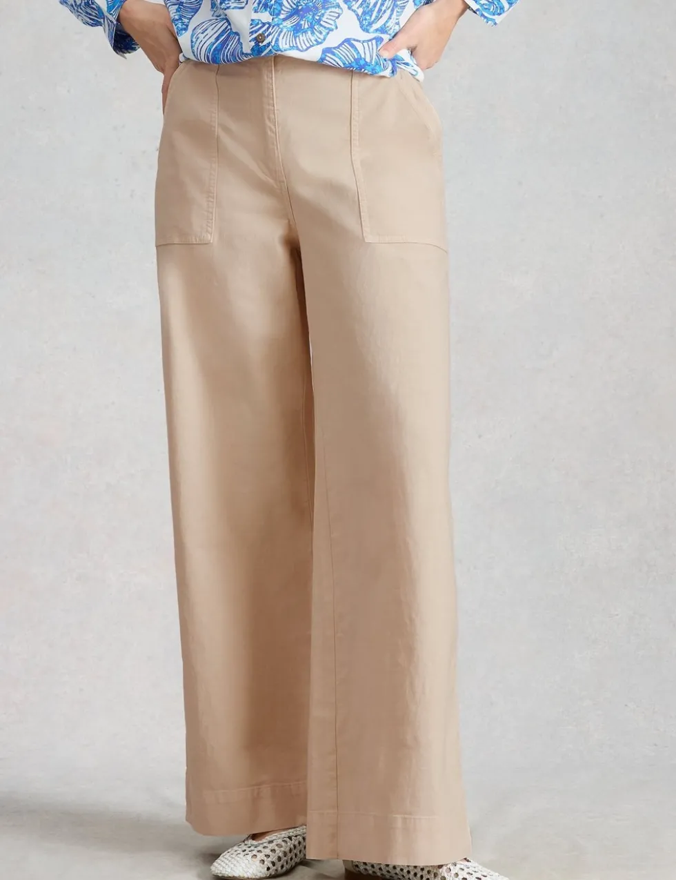 Cotton Rich Wide Leg Chinos with Linen
