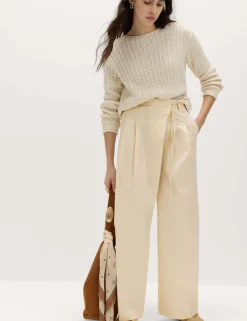 Cotton Rich Wrap Tie Wide Leg Trousers