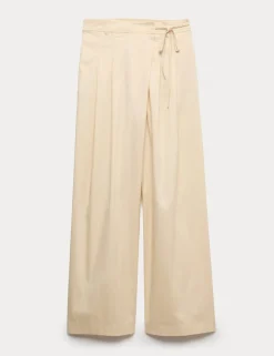 Cotton Rich Wrap Tie Wide Leg Trousers