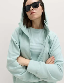 Cotton Rich Zip Up Relaxed Hoodie